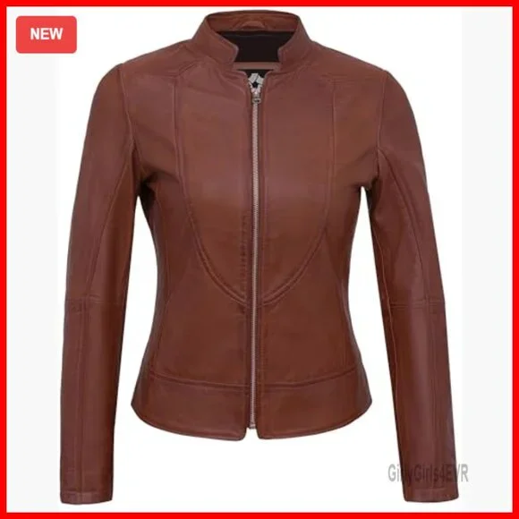 Lambskin Leather Jacket Women's Motorcycle Style Regular Fit
